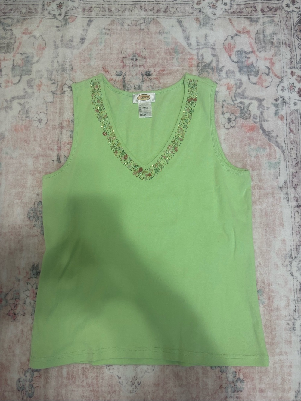 Talbots Light Green V-Neck Tank with Beaded Neckline